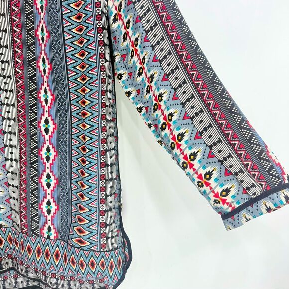 Tolani NATASHE Gray Red 100% Silk Tribal Western Ethnic Flowy Tunic Mini Dress - Picture 7 of 13